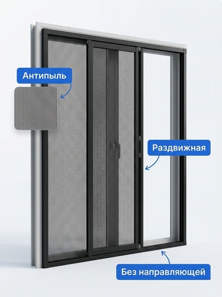 Раздвижная москитная сетка Антипыль, чёрная